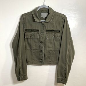 Aeropostale Women's Button Up Denim Shirt Green Long Sleeve Jacket Size Medium